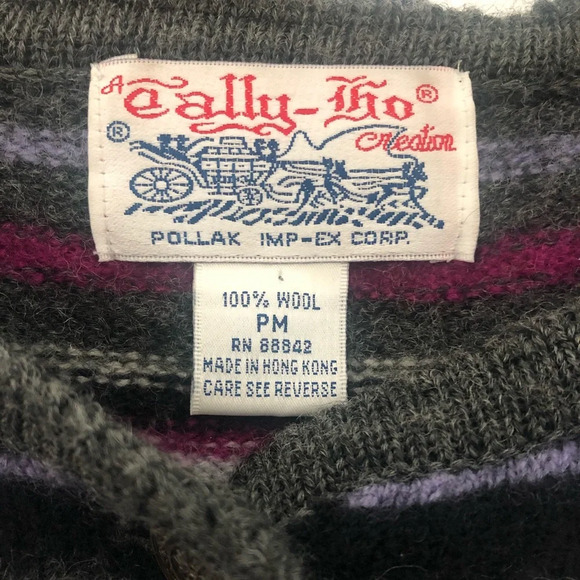 Vintage Striped 100% Wool Cardigan Size 6 Petite - Picture 6 of 7